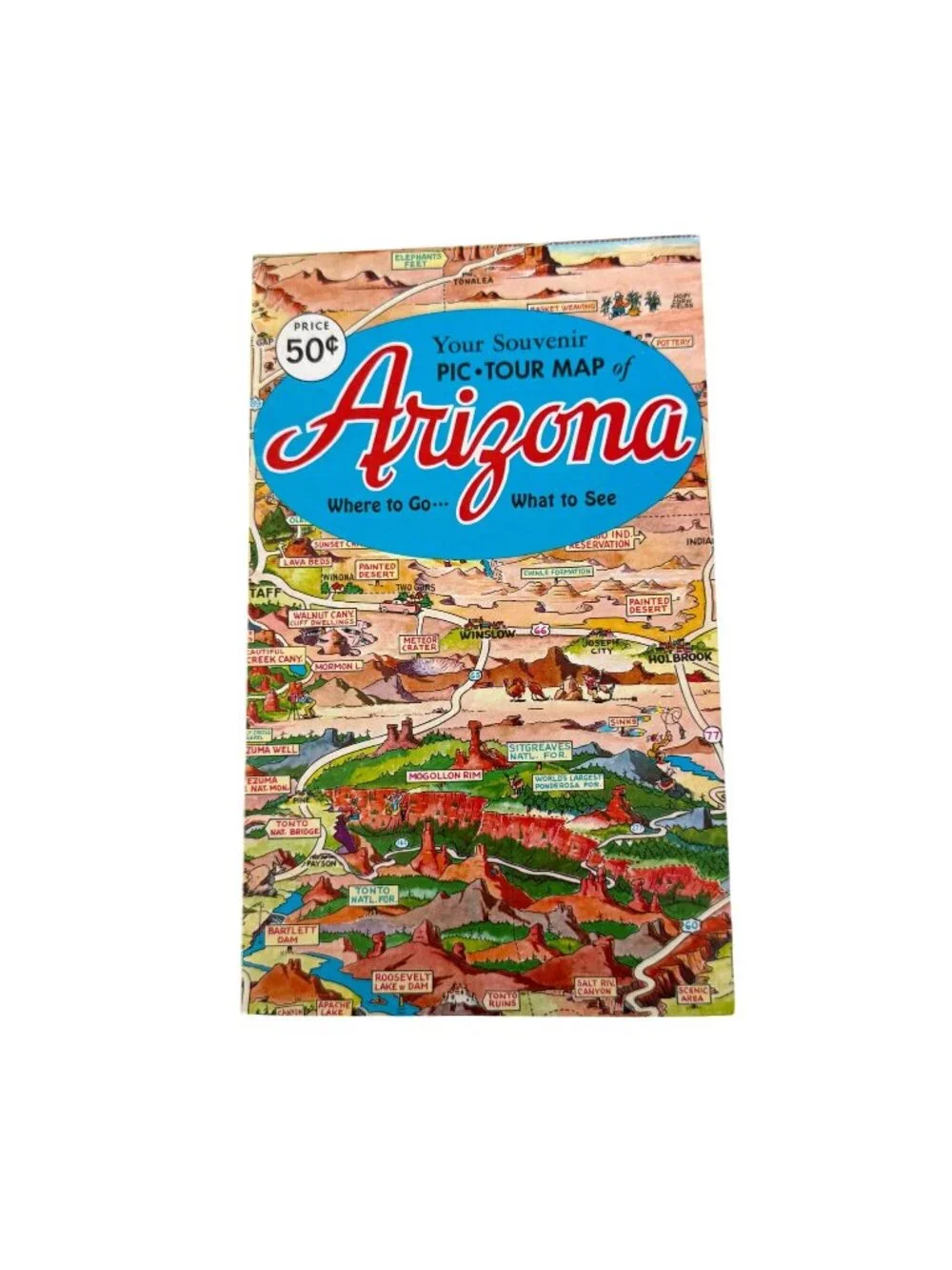 Arizona Map Don Bloodgood Fold Out VTG Cartoon Pic Tour Petley Travel Petley